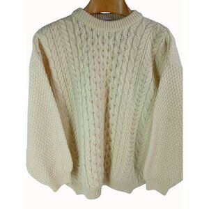 Vintage Highland Home Womens Cable Knit Wool Sweater Cream Size L Made Scotland